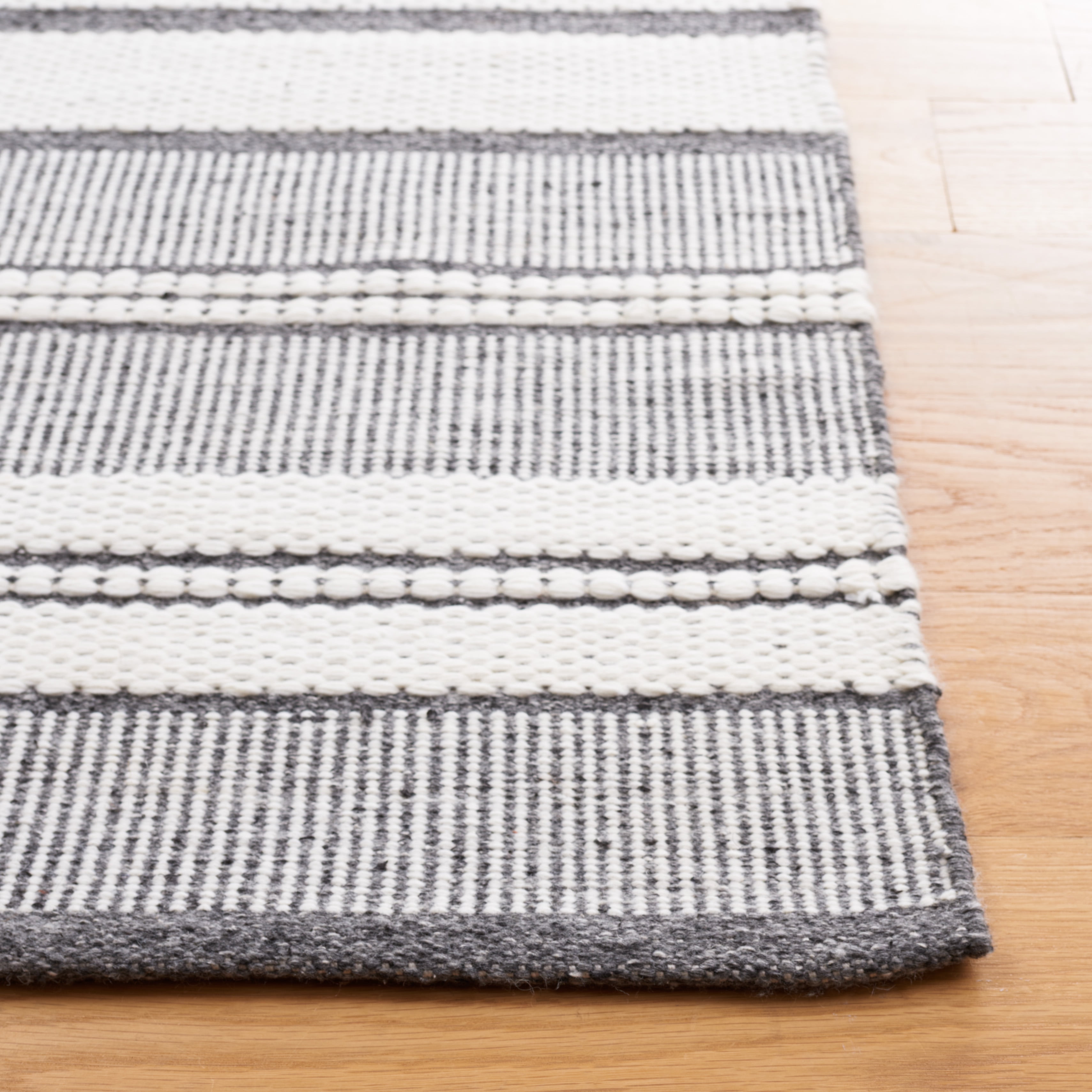 SAFAVIEH Kilim Adam Striped Polyester Area Rug, Ivory/Dark Grey, 6' x 9'