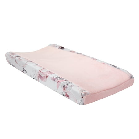 UPC: 0084122010987 | Lambs & Ivy Signature Botanical Baby Pink/Gray Floral Minky Changing Pad Cover