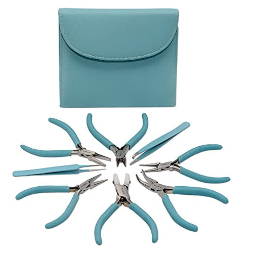 The Beadsmith Pinces de Mode – Ensemble de 8 Outils Coordonnés de Couleur Slimline – Pochette Assortie en Bleu Clair – Kit de Fournitures de Fabrication de Bijoux pour Créer Colliers, Bracelets, Boucles d'Oreilles et Plus