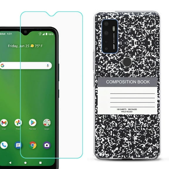 Shockproof Bumper Phone Case for AT&T Radiant Max 5G / Fusion 5G, with Tempered Glass Screen Protector, by OneToughShield ® - Composition Book