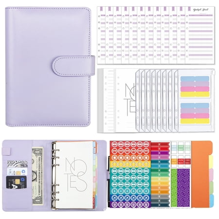 Portable Binder Budget Leather Journal Notebook A6 Binder Notepad Refillable Binder Planner for Business Women Men
