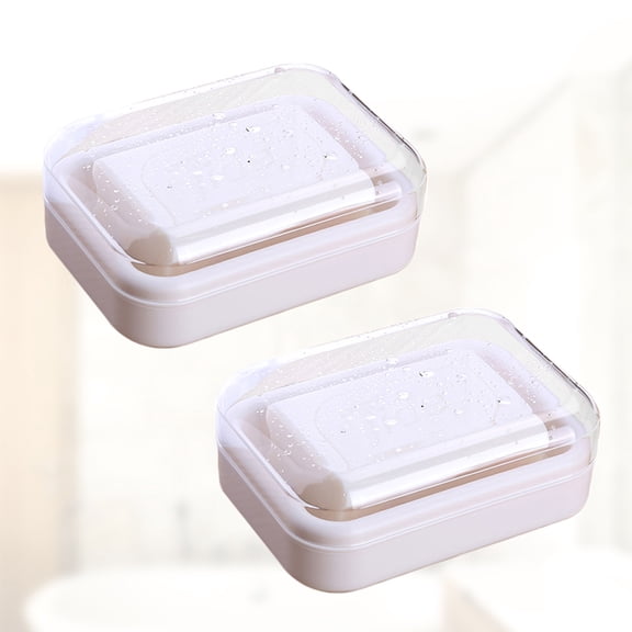 WEUVEB Plastic Soap Box 2Pcs with Lid for Bathroom Soap Storage Home Use Beige
