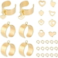 thumbnail image 6 of 6 Sets Charm Rings Stainless Steel Ring Adjustable Rings with Heart Pendants Golden Heart Moon Charms Hollow Heart Open Cuff Finger Ring Components for Women's DIY Ring Jewelry Making, 6 of 9