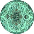 thumbnail image 1 of Ahgly Company Machine Washable Indoor Round Medallion Turquoise Blue Traditional Area Rugs, 4' Round, 1 of 4