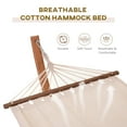 thumbnail image 3 of Outsunny Outdoor Hammock with Stand, Heavy Duty Wooden Frame, No Tree Needed, Indoor Outside Boho Style Nap Bed, Natural Cotton, White, 3 of 9