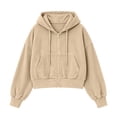thumbnail image 6 of Ozmmyan Womens Cropped Zip Up Hoodie Ribbed Texture Drawstring Hooded Sweatshirt Jacket with Pockets Casual Fall Outerwear Streetwear Top, 6 of 6