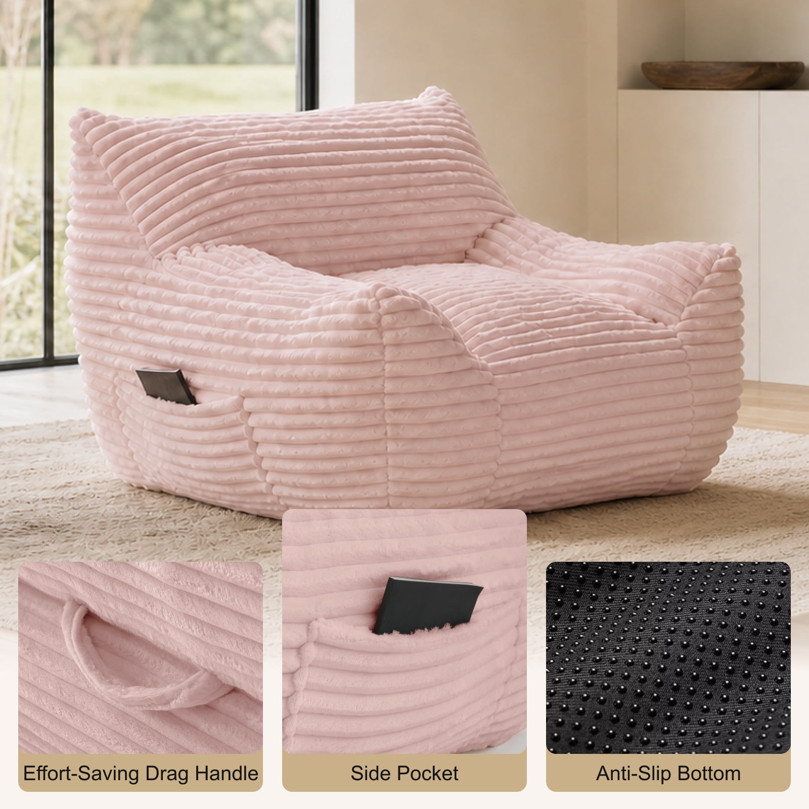 Bean Bag Chair for Adults, Oversized Comfy Beanbag Living Room Lazy Sofa for Bedroom & Dorm