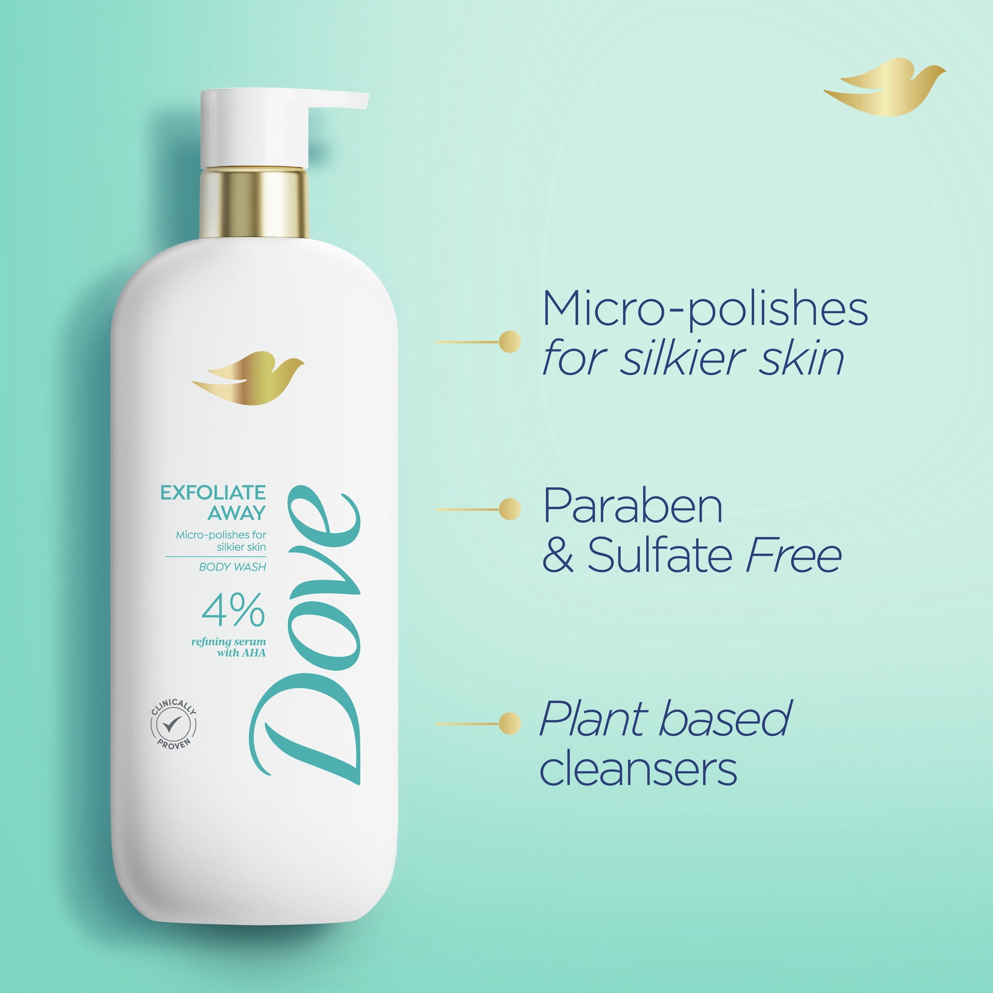 Dove Exfoliate Away Body Wash 4% Refining Serum with AHA All Skin Type, 18.5 oz