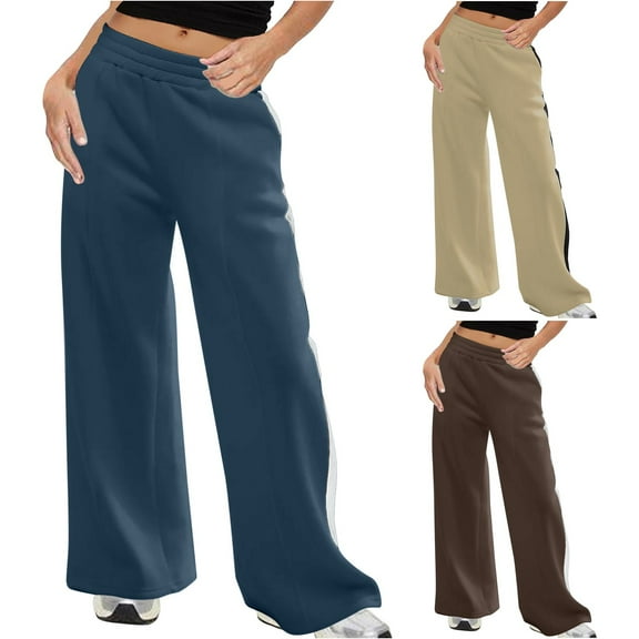 Wide Leg Sweatpants For Women Casual Fitness Solid Color Plus Size Running Wide-leg Navy Joggers Pants (XL)