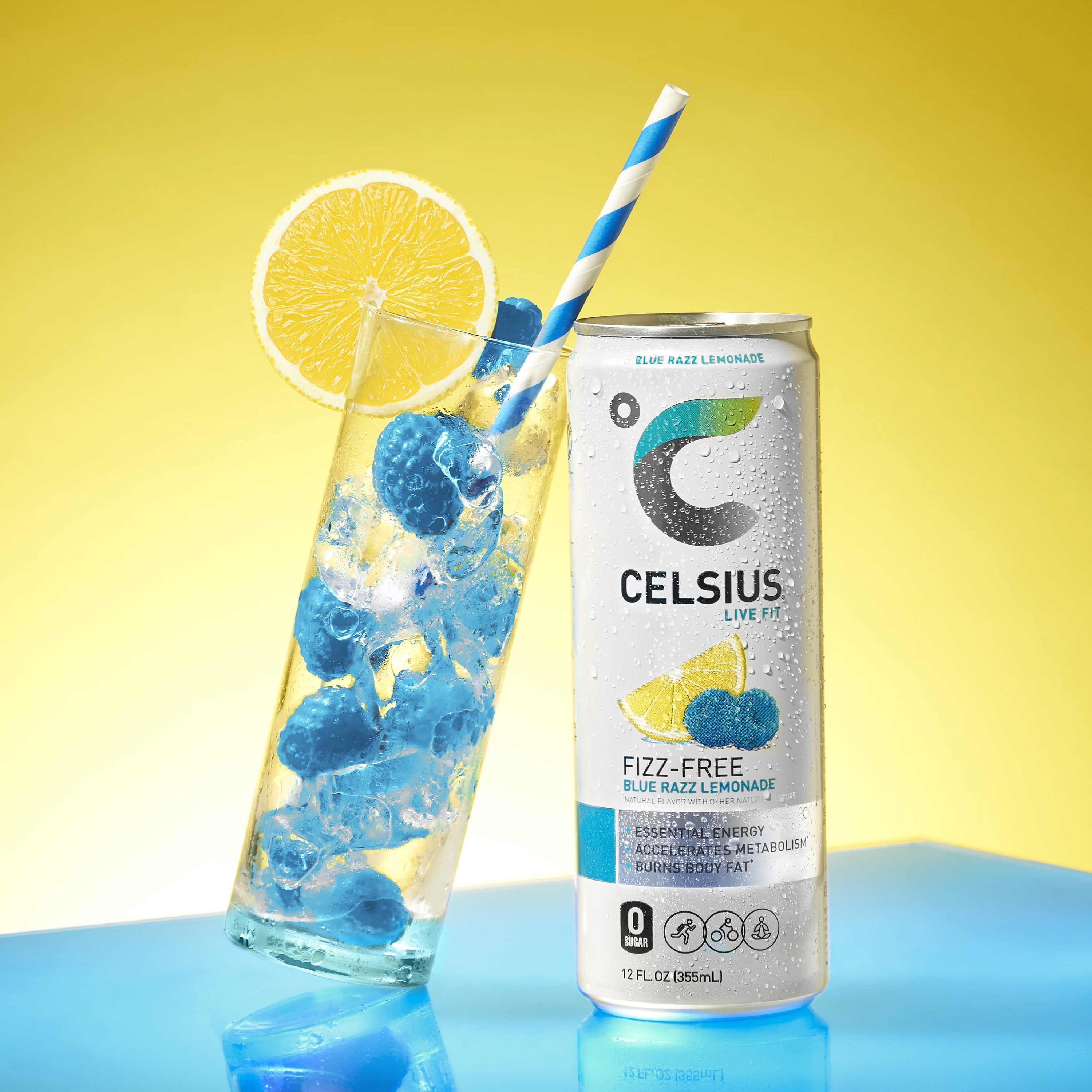 CELSIUS Fizz Free Blue Razz Lemonade, Functional Energy Drink 12 fl oz (Pack of 12)