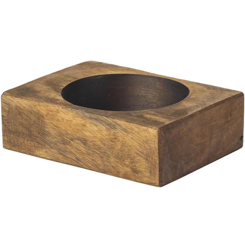 Luxury Living 1Hole Rustic Wooden Cheese Mold Candle Holder in Pecan Brown