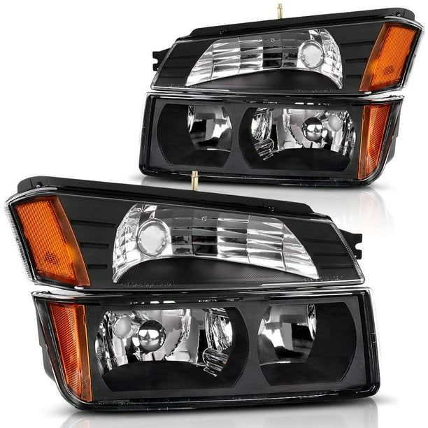 YITAMOTOR Headlight Assembly For 2002 2003 2004 2005 2006 Chevy Avalanche  Pickup with Body Cladding Models Black Housing