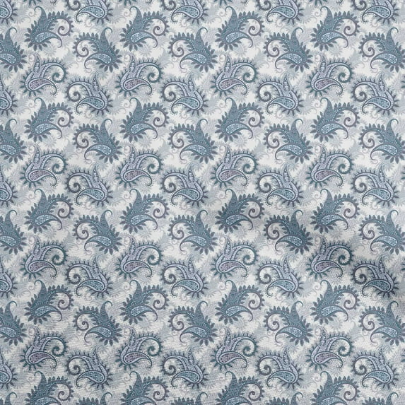oneOone Georgette Viscose Teal Blue Fabric Asian Paisley Fabric For Sewing Printed Craft Fabric By The Yard 42 Inch Wide