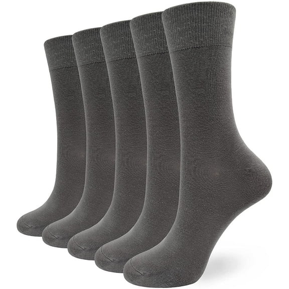 SERISIMPLE 5 Pairs Bamboo Dress Casual Sock for Women Mid-Calf Crew Socks Soft Lightweight (Dark Grey, Medium)