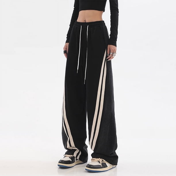Pantalones vaqueros de costura, pantalones anchos y sueltos de estilo callejero americano, pantalones casuales deportivos de baile callejero de otoño de moda para mujer