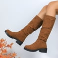 thumbnail image 6 of Dakaela Knee High Boots Womens Wide Calf Suede Slouchy Western Booties Chunky Heel Pull on Fall Dress Shoes Brown 8, 6 of 8