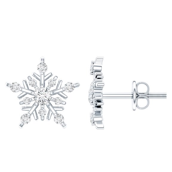 Rosec Jewels Lab Created Diamond Snowflake Stud Earrings for Women (Ef-Vs Quality), with Screw Back - Christmas Gift, 925 Sterling Silver