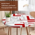 thumbnail image 3 of Modern Geometric Red Round Tablecloth 45-54 Inch Round Fitted Table Cloth with Elastic Edge, Abstract Minimalist Artwork Lines Waterproof Table Cover Protector for Outdoor Picnic Party Dining, 3 of 9