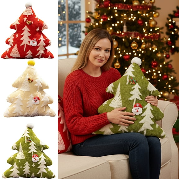 Yhmxh Christmas Tree Throw Pillow, Xmas Tree Decorative Throw Pillow, Christmas Tree Pillows Stuffed Tree Shaped Pillow Christmas Decor, Cute Pillows for Christmas Party Home Cushion Decorations