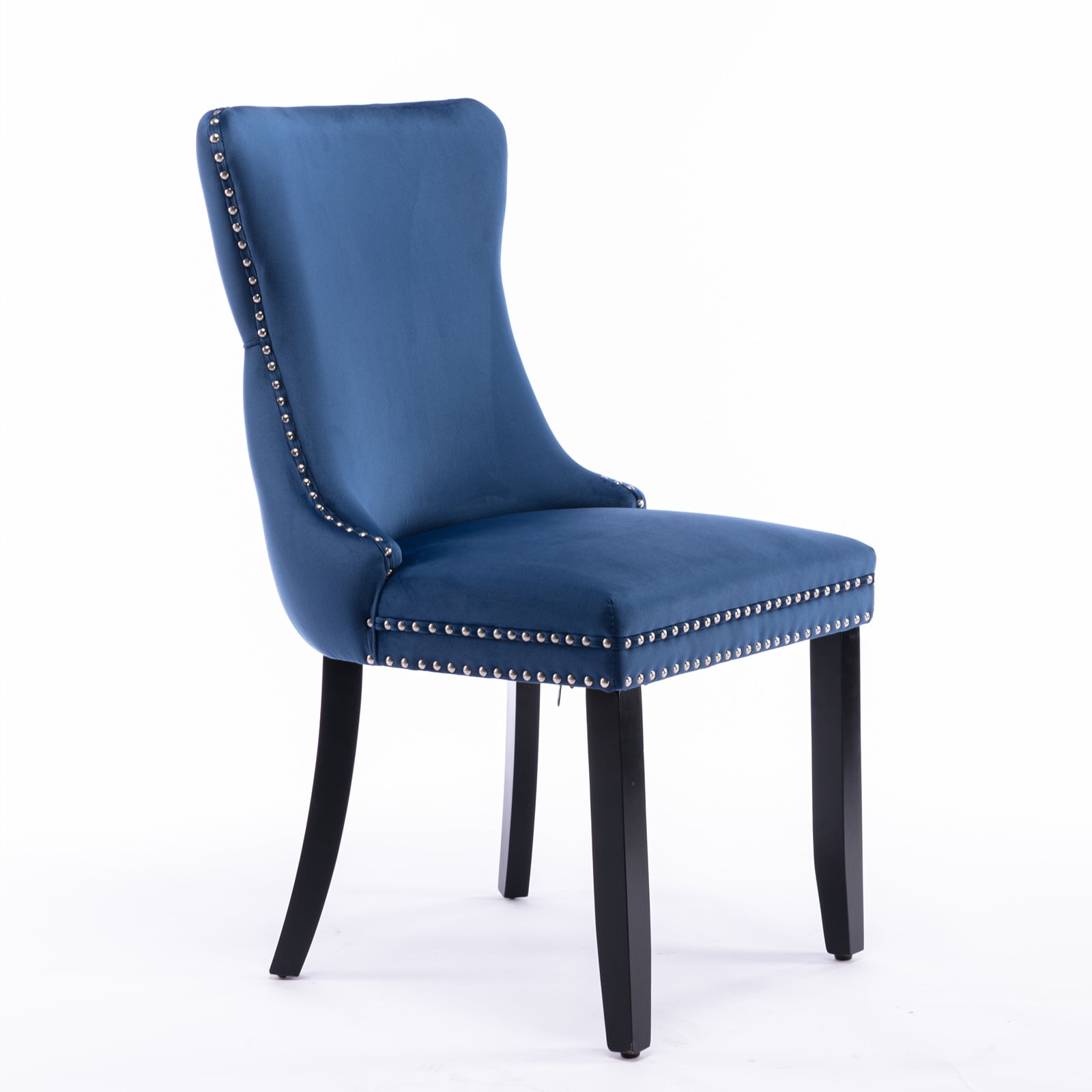 Wing-Back Button Tufted Dining Chairs, High-end Velvet Upholstered Dining Chairs with Nailhead Back and Solid Wood Legs, Solid Wood Dining Chairs for Kitchen Bedroom Dining Room (Blue,Set of 2)