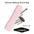 thumbnail image 2 of 3 Packs Travel Makeup Brush Holder, Silicone Makeup Brush Case, Soft Cute Portable Cosmetic Brush Holder, Waterproof Makeup Brush Organizer for Travel with Magnetic Closure, Black, Pink, Light Brown, 2 of 7