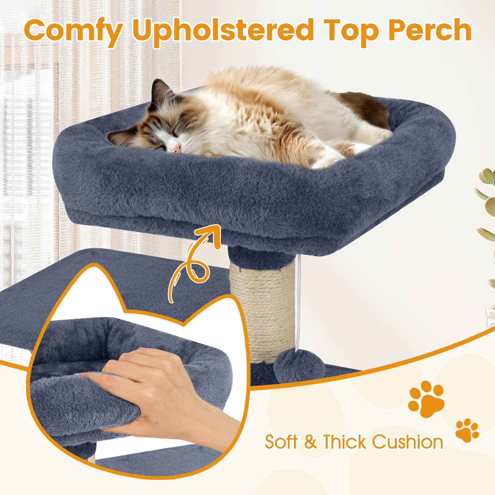 Costway 58” Tall Multi-level Cat Tree with Upholstered Perch & Cat Condo, Comfy Hammock Dark Gray