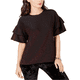 thumbnail image 1 of Michael Kors Blusa con volantes brillantes para mujer, morado, mediano Michael Kors con volantes, 1 of 2
