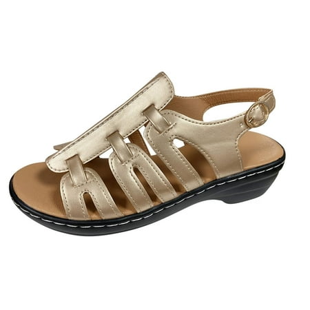 

Womens Sandals Ladies Shoes Fashion Comfortable Hollow Breathable Wedge Heel Buckle Sandals Women S Sandals Pu Gold 41