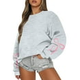thumbnail image 2 of FrzhBrz Women's Pullover Hoodies Teen Girls Trendy Spring Pink Bow Sweatshirts 2025 Fashion Y2K Long Sleeve Cropped Hoodie Sweatshirt Womens Clothes, 2 of 3