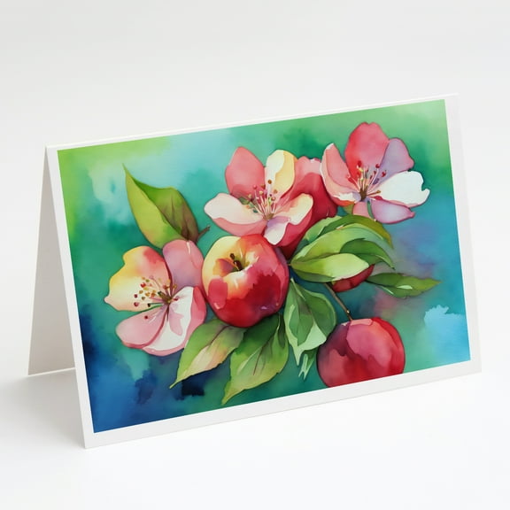 Arkansas Apple Blossom in Watercolor Greeting Cards and Envelopes Pack of 8 7 in x 5 in