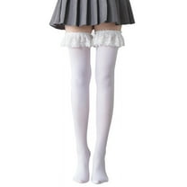 AOOOWER Japanese Lolita Thigh High Socks Ruffles Lace Elastic Long Stockings