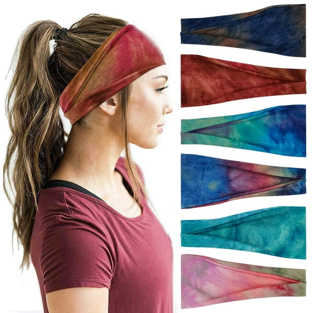 YONUF Diademas para Mujer Diadema Ancha de Entrenamiento Bandas para la Cabeza de Yoga para Mujer Accesorios para el Cabello Niñas Banda de Moda Tie Dye Paquete de 6