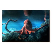 Elephant Stock Adult Octopus Wall Art - Horizontal Canvas Wall Art - Living Room Wall Decor - Animal Canvas - Black And Teal Decor - 12" x 8"