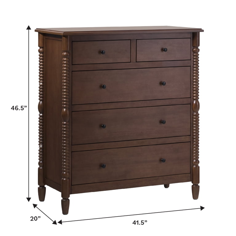 Walker Edison, Dresser, 5-Drawer, Solid Wood Spindle Dark Brown