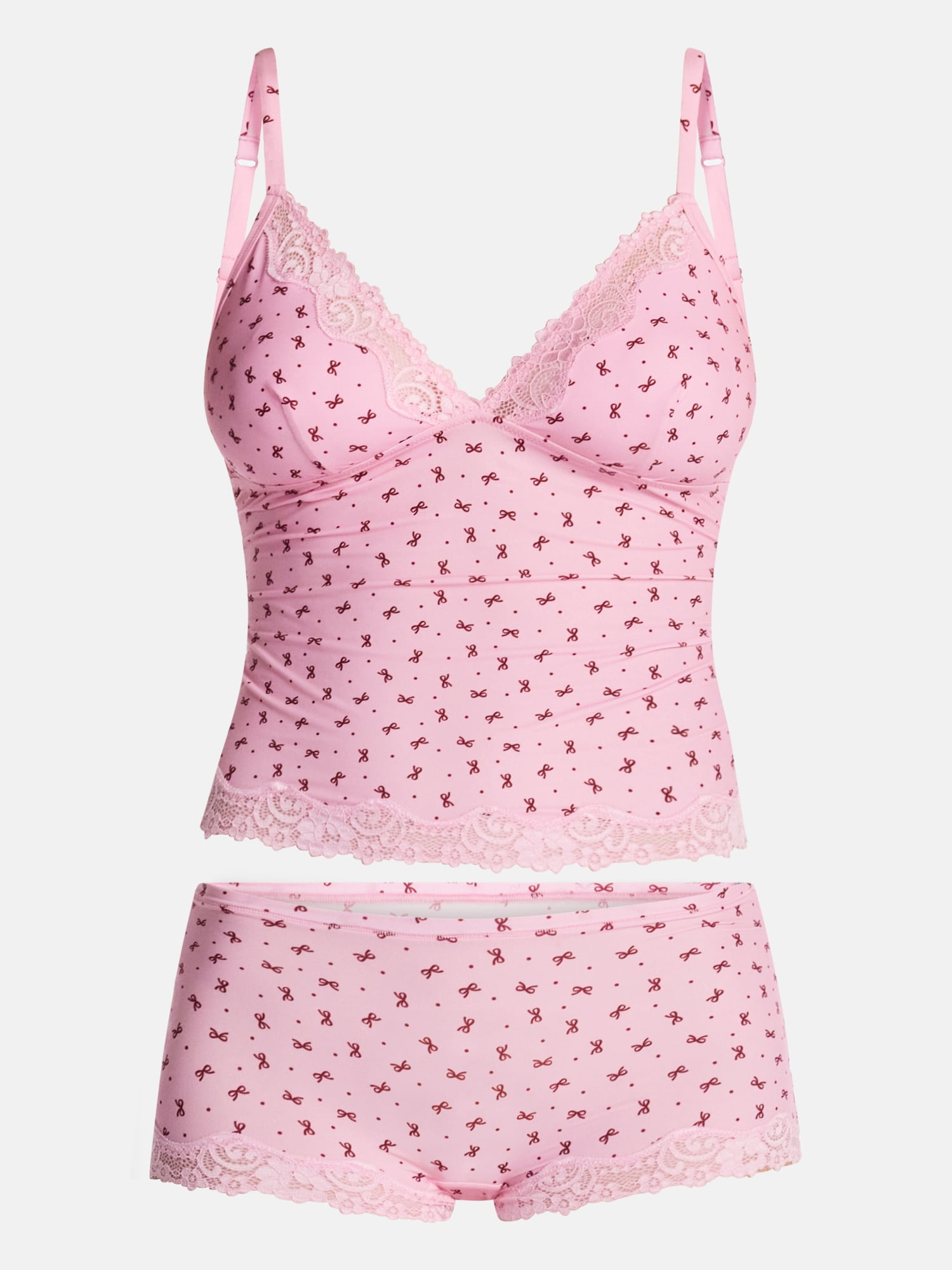 No Boundaries Fit Stretch Lace Trim Cami and Shorts Pajama Set, 2-Piece, Women's XS-XXXL