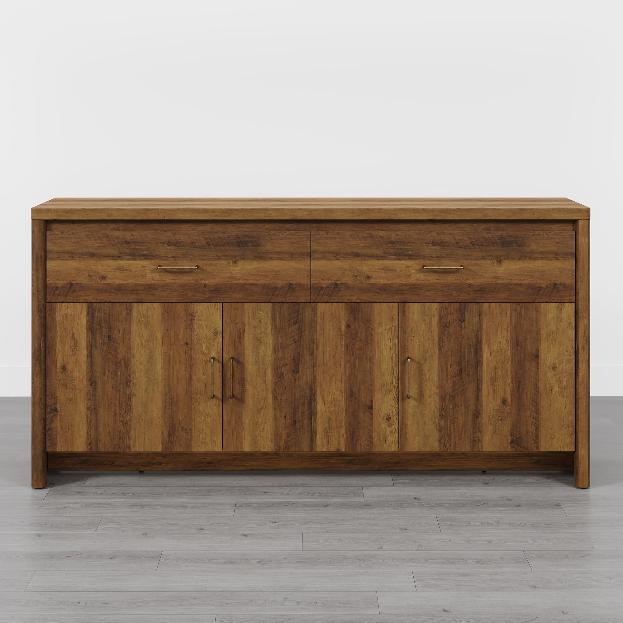 Spruce & Spring 59" Curved Sideboard Buffet Cabinet with Storage, Modern 3-Door 2-Drawer Credenza for Dining Room Living Room Entryway, Oak