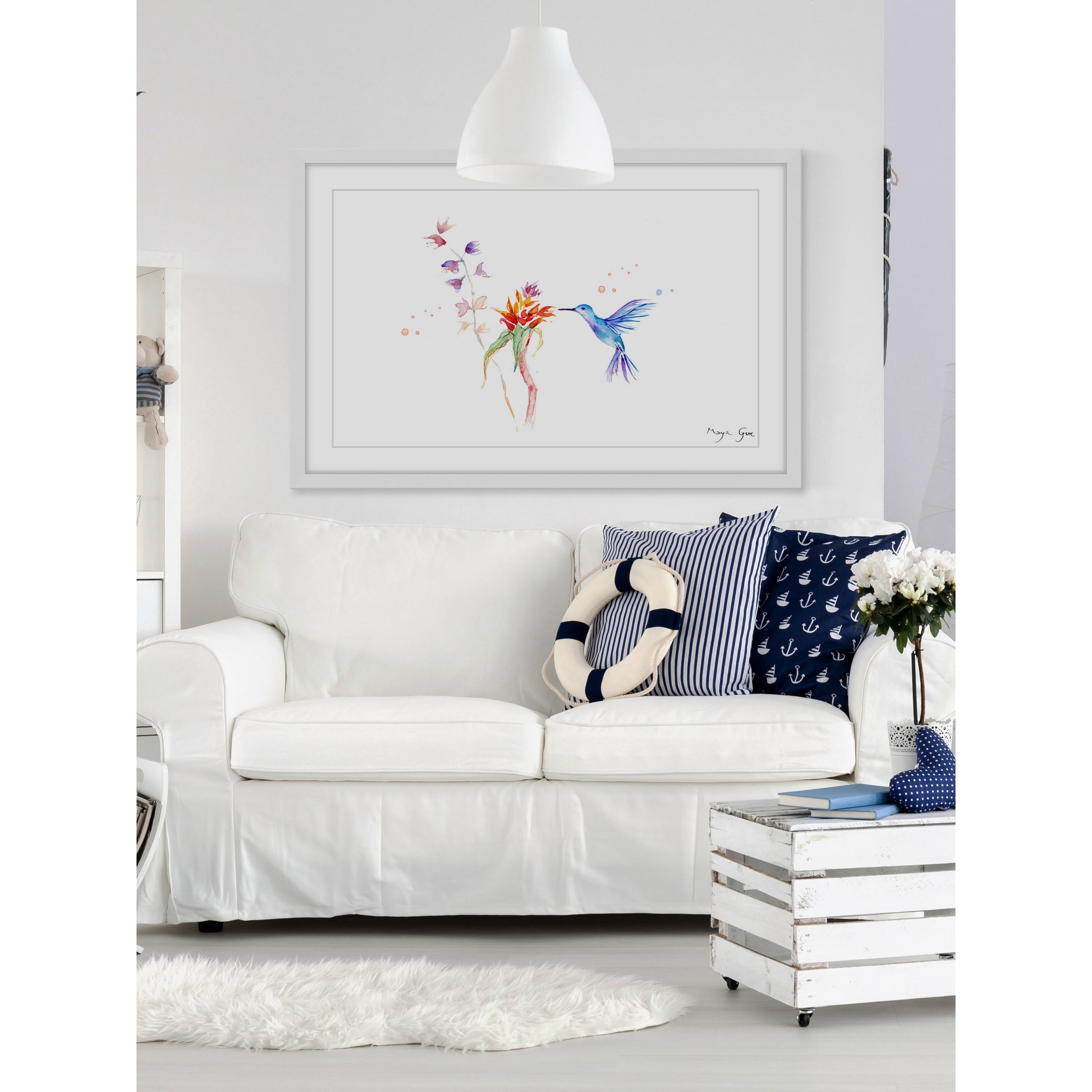 Marmont Hill "Blue Hummingbird" by Maya Gur Framed Painting Print