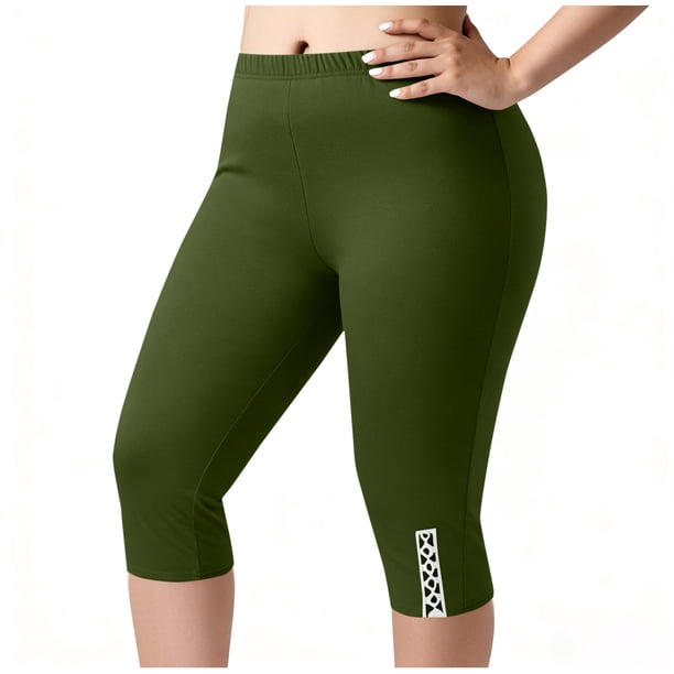 Pantalones de Yoga de Tamaño Adicional para las Mujeres 3x Color Sólido Bolsillo Capris Cintura Elástica, Transpirable Deporte Casual