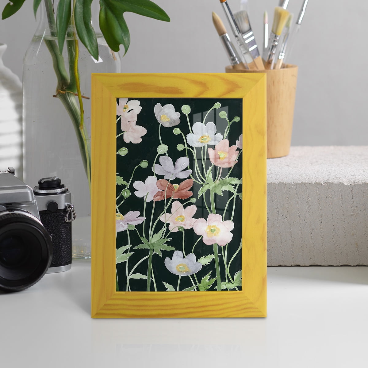 Anemone Dance II -Framed Print w/glass-Sunflower Yellow