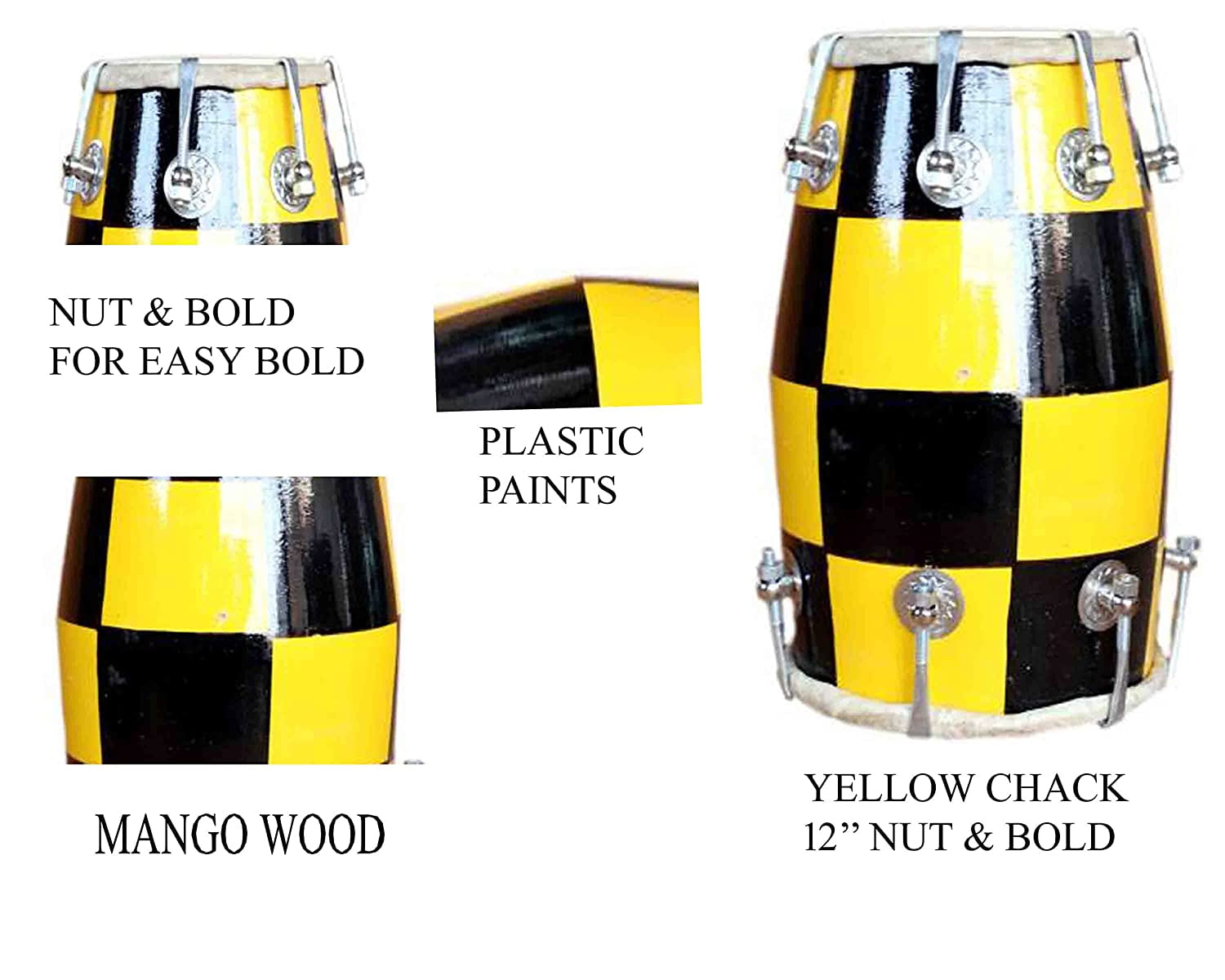 Naad Nuts & Bolt Wooden Musical Baby Dholak Instrument Drum |Yellow 2023 - Polished