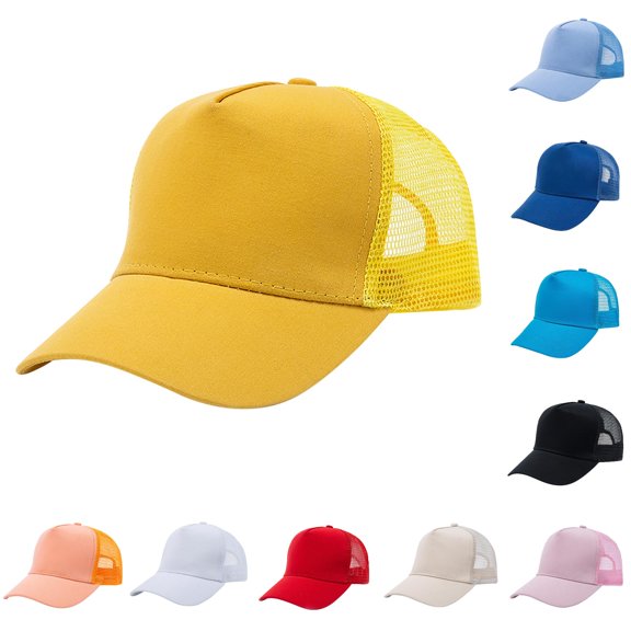 WEIGFI Toddler Boys Girls Baseball Cap Sun Hat With Mesh Adjustable Snapback Solid Color Outdoor Sports Lightweight Caual Summer Daily Wear Cute Beach Caps,Yellow,3-10 Years