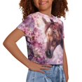 thumbnail image 4 of Uourmeti Horse Summer Short Sleeve T-Shirt for 9-10Y Girls Casual Short Crop Top Cherry Blossom Loose Breathable Crew Neck Sweatshirt, 4 of 5