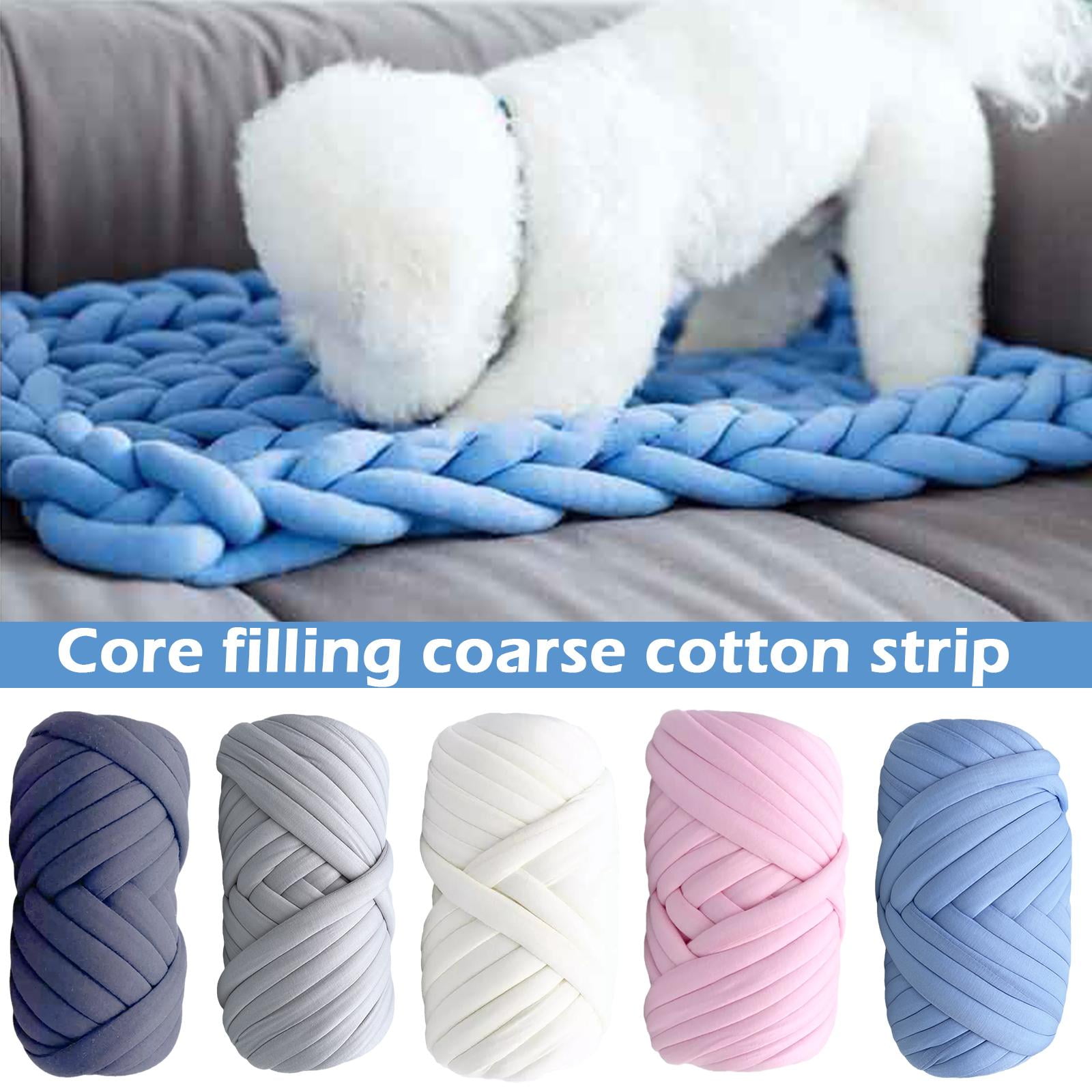 Arm Knitting Yarn for Chunky Braided Knot Throw Blanket DIY, Soft Extra Cotton Washable Tube Bulky Giant Yarn for Weave Craft Crochet (Navy Blue