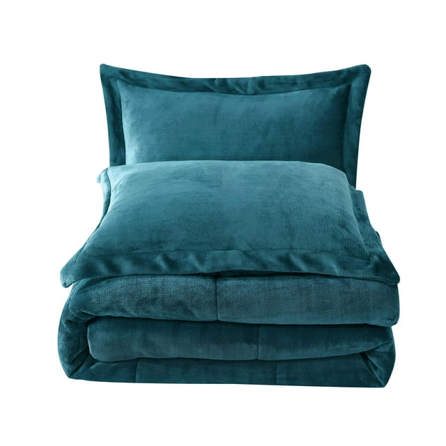 Chezmoi Collection Ensemble de Couette Réversible en Sherpa Micromink, 3 Pcs, Alternative au Duvet (Très Grand, Sarcelle)