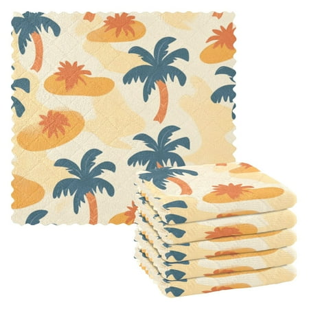 

6 Pieces of Kitchen Towels 11x11Inch Kitchen Dish Cloths Kitchen Dish Towels Reuseable Cleaning Cloths Orange Coconut Tree