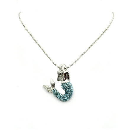 Aqua Titanium Necklace - Faship Gorgeous Aqua Blue Crystal Mermaid Pendant Necklace