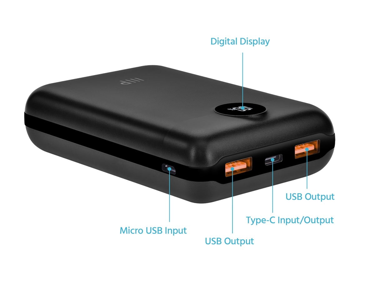 Monoprice Compact USB-C 20,000 mAh Power Bank with PD 20W and QC 3.0 Fast Charging, Built-In Digital LED Display, For 14 Pro Max, iPhone 14 Pro, AirPods, iPad, Samsung Galaxy S23, S23+, Ultra