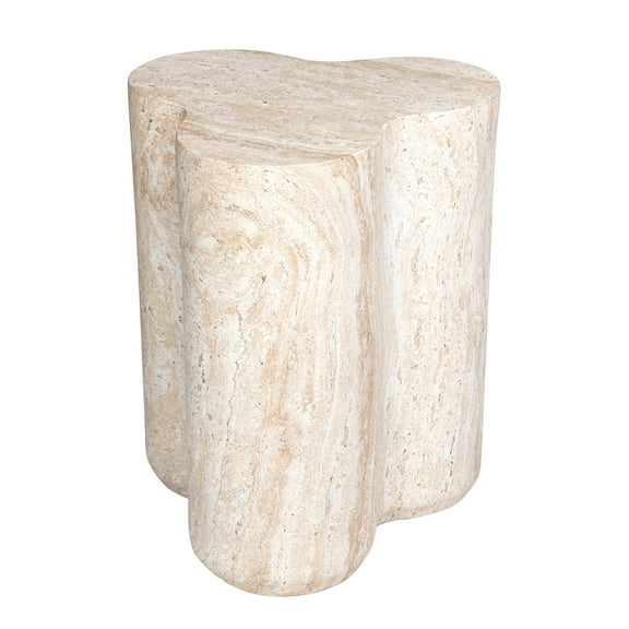 Clover Travertine Stone Finish Italian Design MgO Side Accent Table