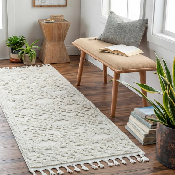 Hauteloom Kalkan Hallway, Kitchen Runner Rug - Bohemian, Transitional - High Pile - Ivory - 2'7" x 7'3"
