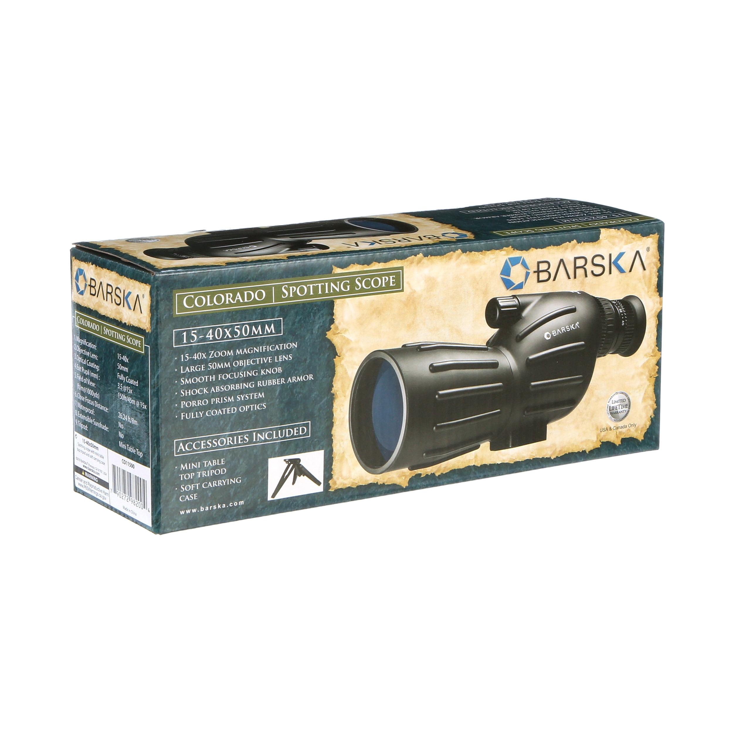 Barska 15-40 x 50 mm Colorado Spotting Scope, Black